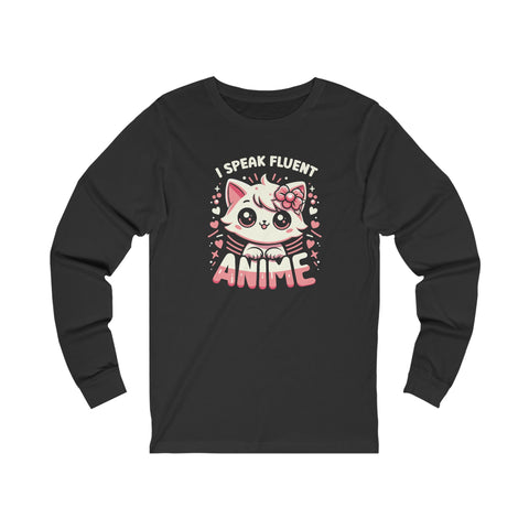 Unisex I Speak Fluent Anime Cute Cat Long Sleeve T Shirt S Dark Grey Heather 