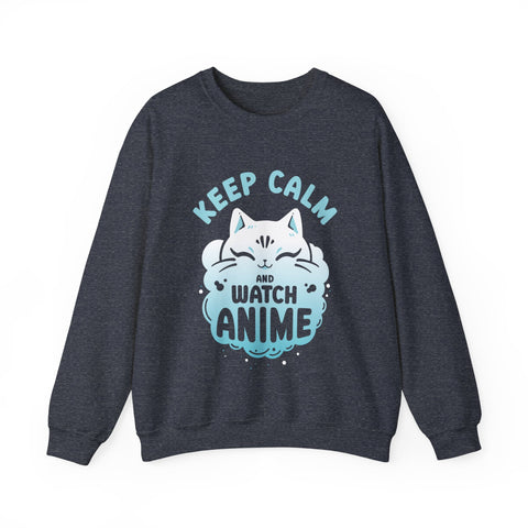 Unisex Keep Calm and Watch Anime Sweatshirt S Heather Sport Dark Navy 