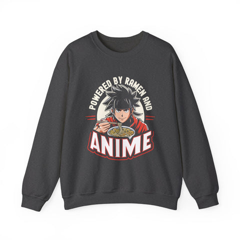 Unisex Powered by Ramen and Anime Sweatshirt S Dark Heather 