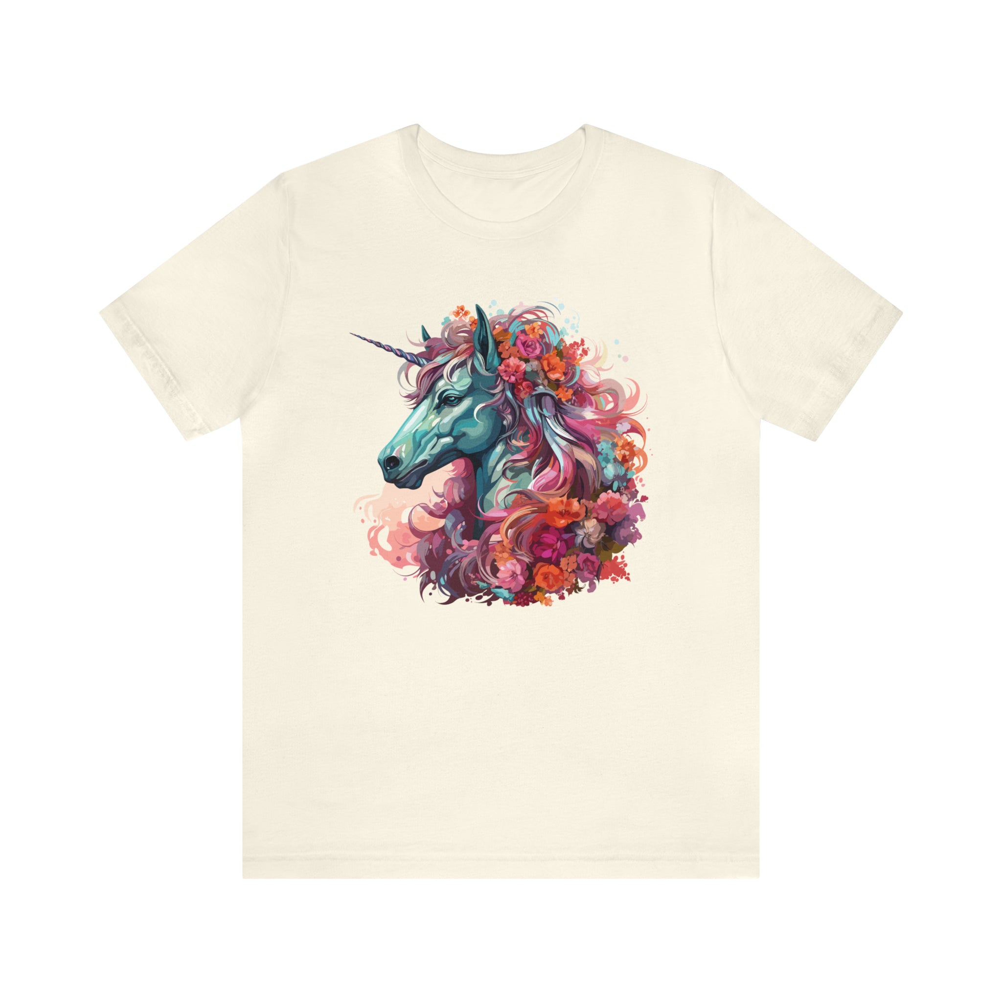 Unisex Unicorn Flowers T Shirt Natural S 