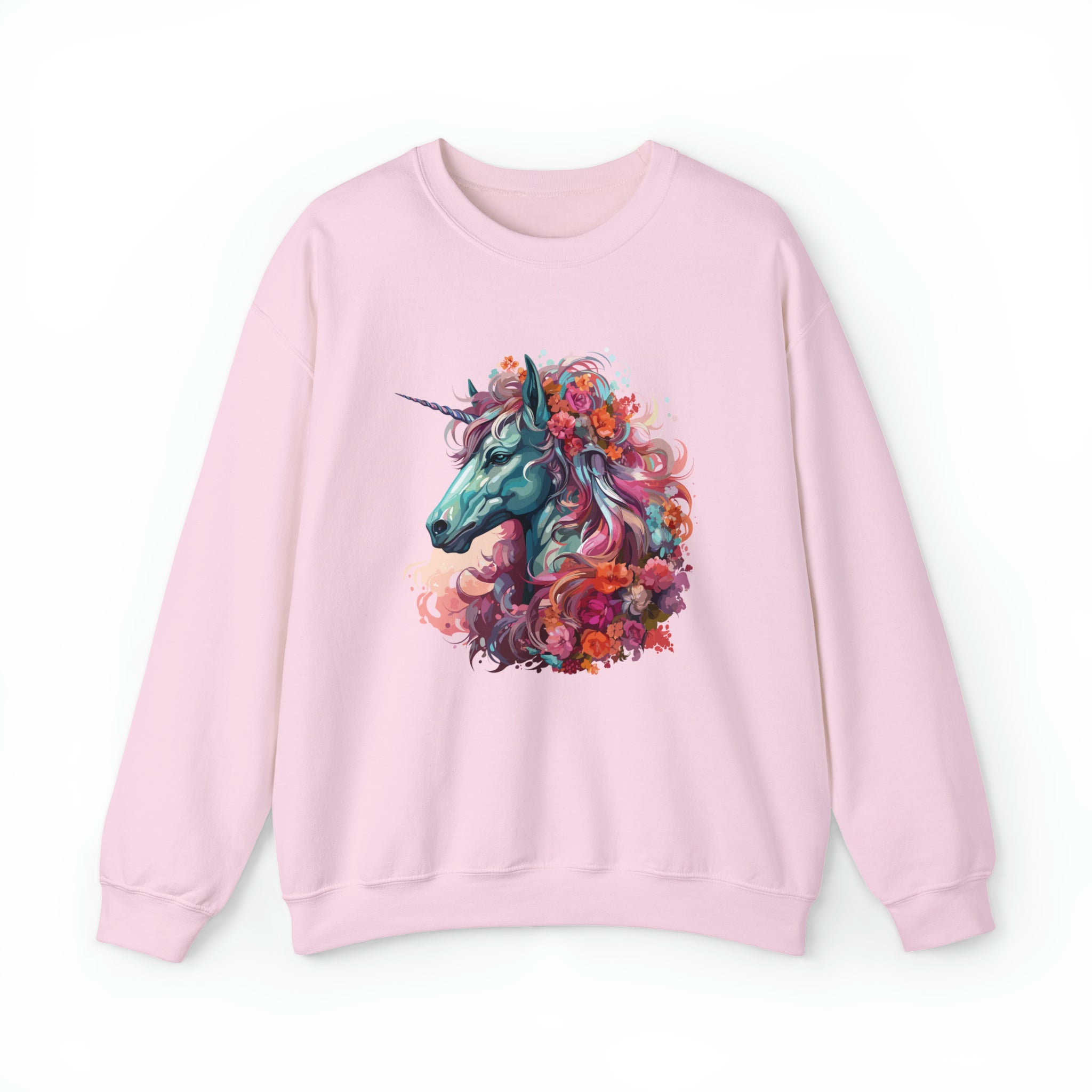 Unisex Unicorn Flowers Sweatshirt S Light Pink 