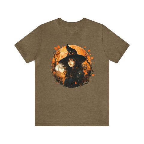 Unisex Autumn Witch T Shirt Heather Olive S 