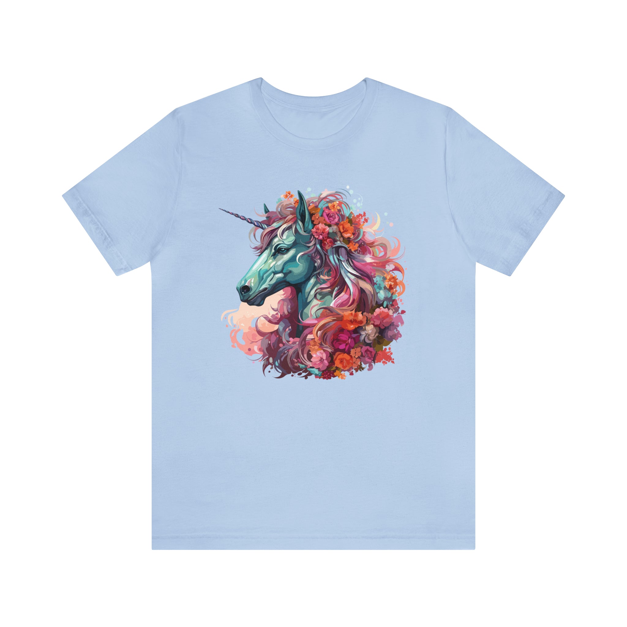 Unisex Unicorn Flowers T Shirt Baby Blue S 