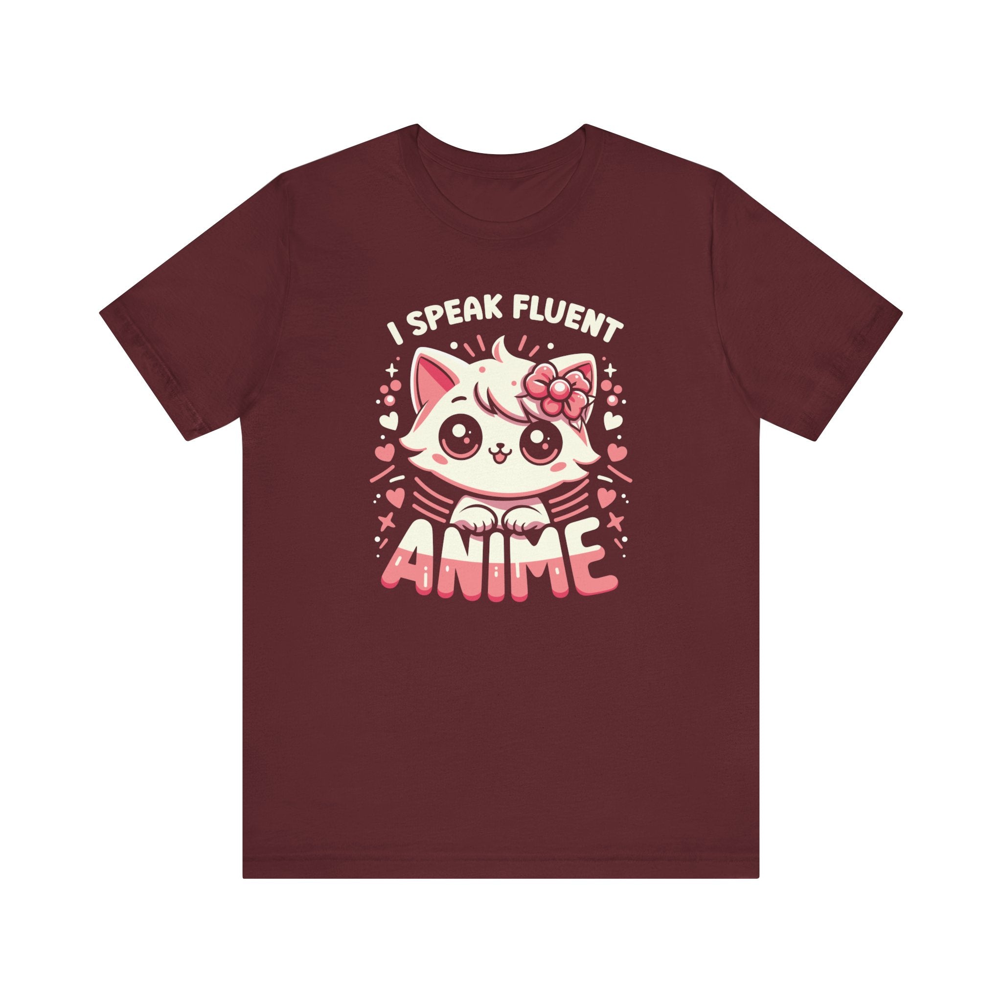 Unisex I Speak Fluent Anime Cute Cat T Shirt Maroon S 