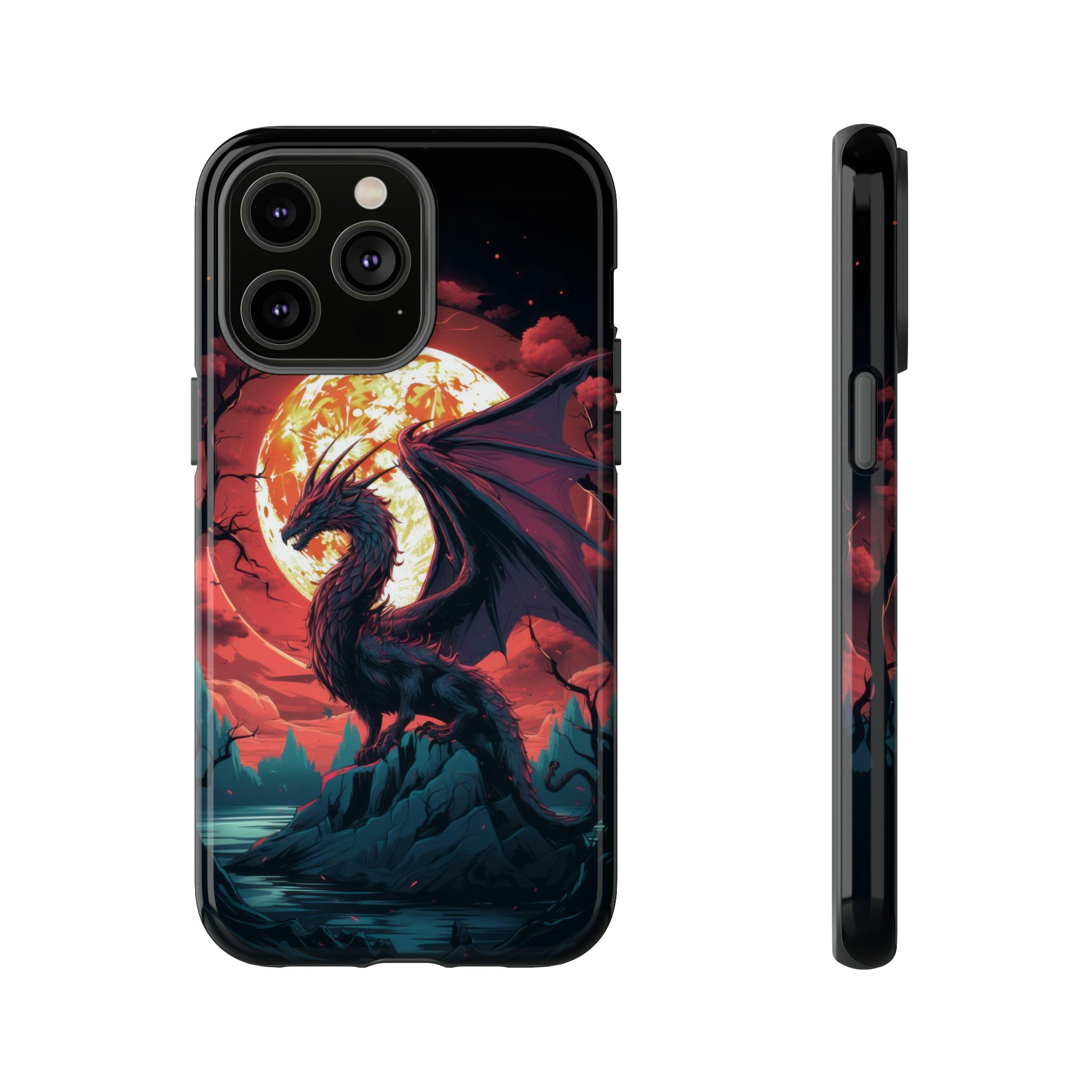 Dragon Fiery Moonlight Phone Case iPhone 14 Pro Max Glossy 