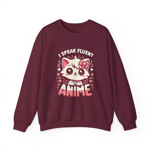 Unisex I Speak Fluent Anime Cute Cat Sweatshirt S Maroon 