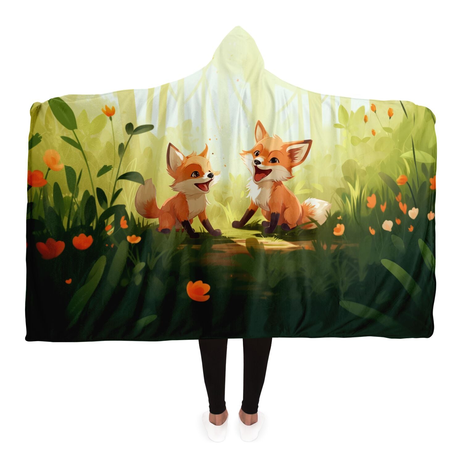 Playful Fox Hooded Blanket Large Premium Sherpa 