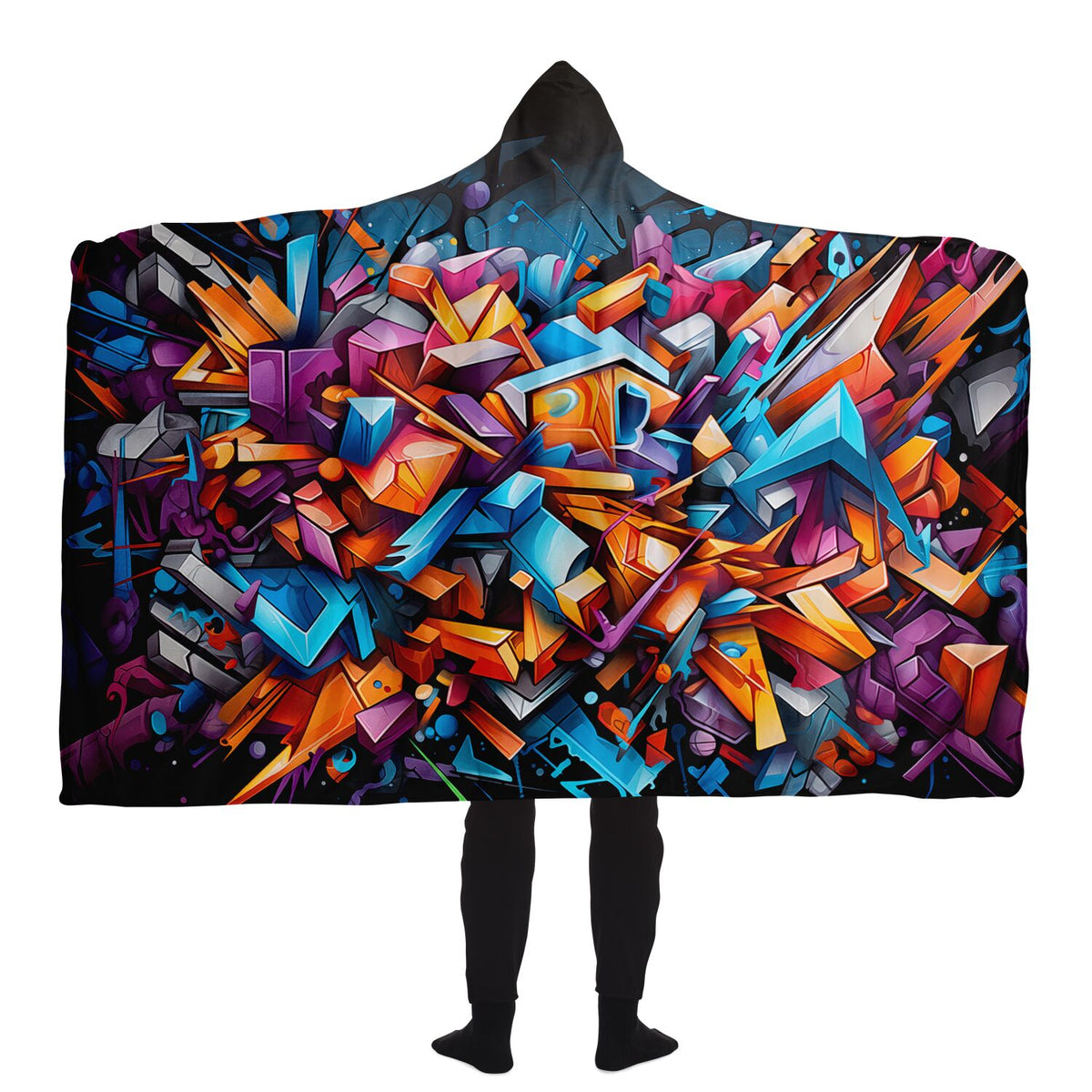 Abstract Graffiti Hooded Blanket Large Premium Sherpa 