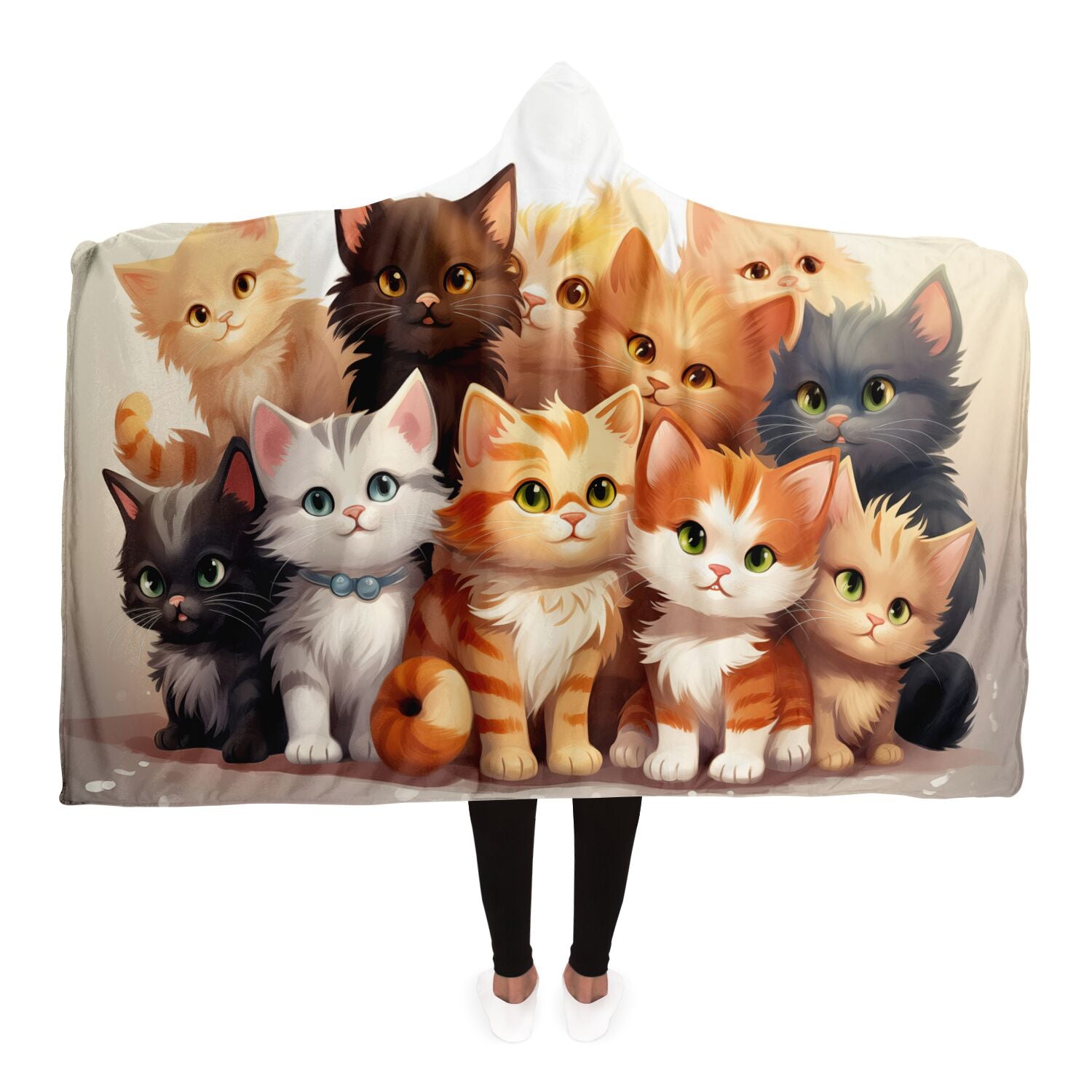 Cute Kitties Hooded Blanket Large Premium Sherpa 